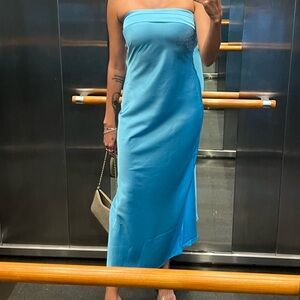 WORN ONCE- hello molly blue strapless midi dress